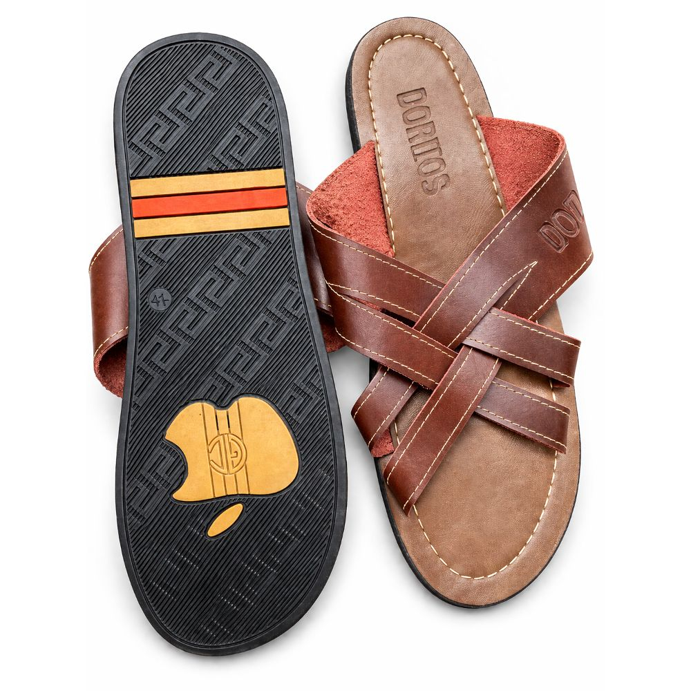Mens Criss Cross Strap Leather Slide Sandals